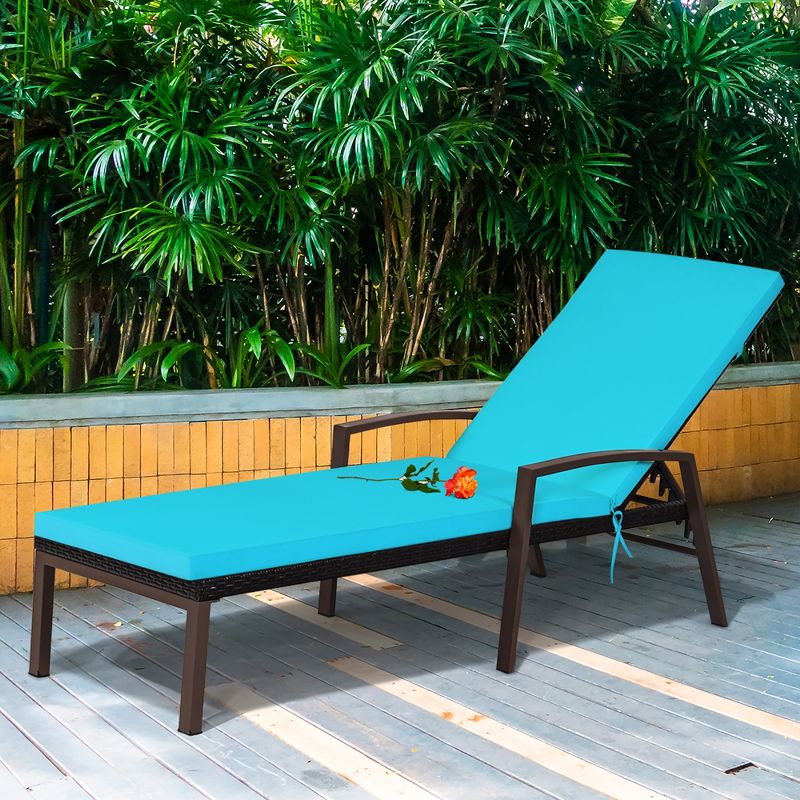 Costway Patio Rattan Lounge Chair Chaise Recliner Back Adjustable w/Cushion Turquoise, 4 of 9