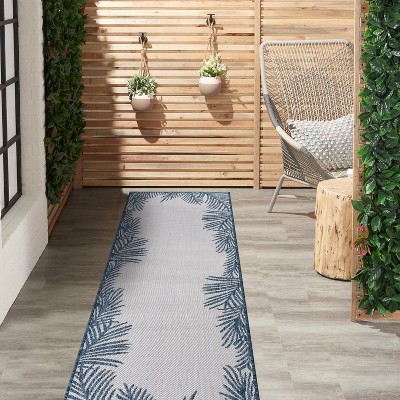 Navy Floral Tropical Reversible Flatwoven Synthetic Rug - 2'x7'