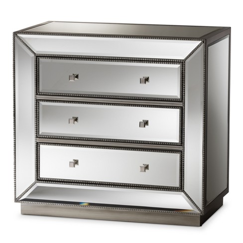 Edeline Hollywood Regency Glamour Style Mirrored 3 Drawer Chest