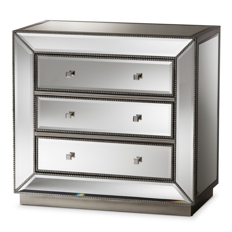 Edeline Hollywood Regency Glamour Style Mirrored 3 Drawer Chest Baxton Studio, 1 of 9