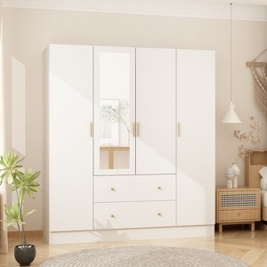 Hitow Armoire 2-Large Drawer Center Hanging Area with Mirror Minimalist Style - 1 of 4