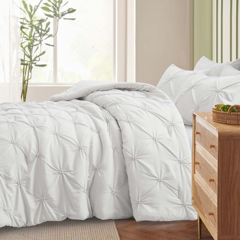 Peace Nest Pintuck Comforter Set, Bedding Set for All Season, Comforter and Pillowcases Set, White, 3 of 7