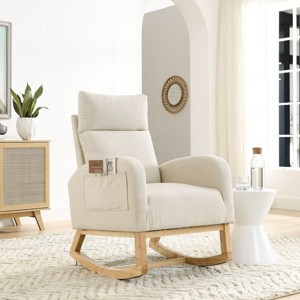 Indoor Rocking Chair Lounge Chair Rocker With Pockets,Comfy Accent Arm Chair With Solid Wood Legs,Leisure Chairs-Cuddlewood - 1 of 4