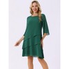 INSPIRE CHIC Women's Round Neck Semi Sheer 3/4 Bell Sleeve Asymmetrical Layered Tiered Midi Dress - 2 of 4