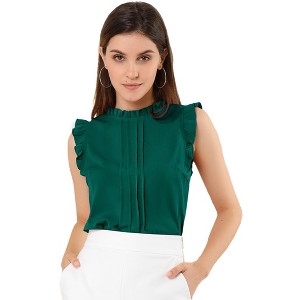 INSPIRE CHIC Women's Ruffled Curved Hem Business Office Vintage Sleeveless Blouse - 1 of 4