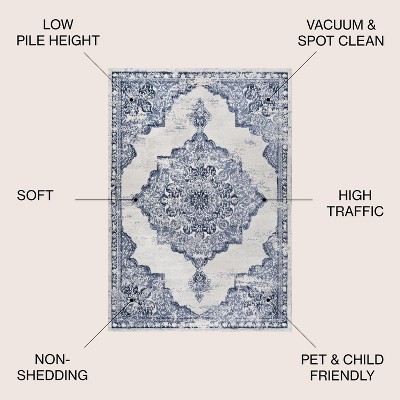 Light Blue/Ivory Synthetic Flat Woven Round Reversible Rug