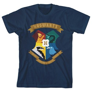 Harry Potter Hogwarts Mascot Shield Youth Navy T-shirt - 1 of 2