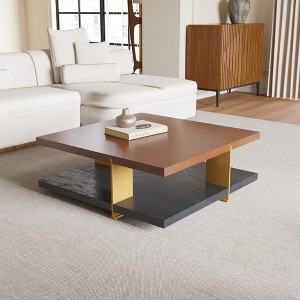Rectangular Coffee Table with Storage, 2-Tier Farmhouse Wood Center Coffee Table for Living Room, Modern Design Home Furniture - 1 of 4