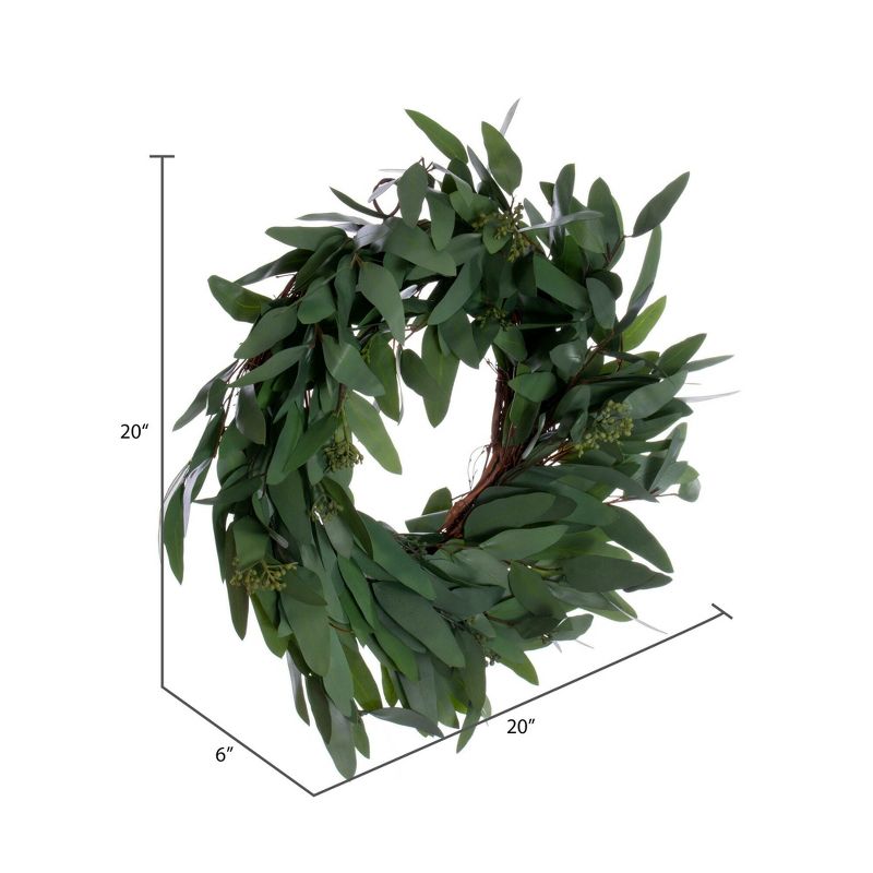 Vickerman 20" Artificial Green Seeded Willow Eucalyptus Wreath, 4 of 6
