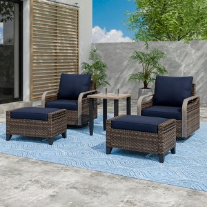 EAGLE PEAK Bistro Table and Chairs, Outdoor Bistro Set, Wicker Swivel Rocking Chairs and Table - 1 of 4