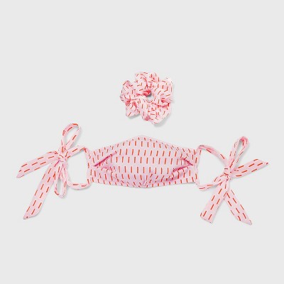 Women's Geo Print Matte Satin Face Mask + Hair Twister - A New Day™ Pink One Size