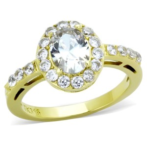 Slickblue Gold-Tone Oval CZ Ring – Halo Setting, Smooth Band, Engagement Look, Women’s Sizes 5-10 - 1 of 4