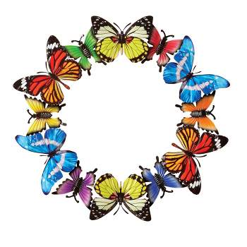 Collections Etc Colorful Rainbow Butterfly Metal 3D Hanging Wreath