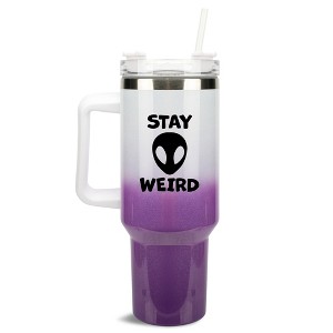 100 North Stay Weird Alien Wrap-Around 40 Oz. Stainless Steel Water Bottle Coffee Mug, Spill & Leak Resistant, Travel Tumbler with Handle, Lid & - 1 of 4