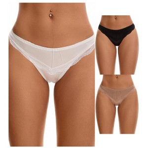 INSPIRE CHIC Women's Satin Silky Hipster Low Waisted Lace Trimmed Briefs 3 Packs - 1 of 4