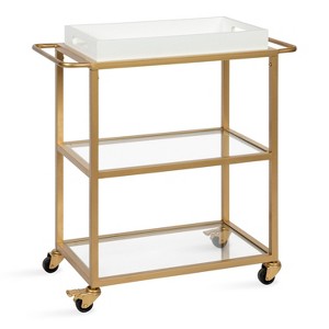 Kate and Laurel Giles Rectangle Metal Bar Cart, 28x13x30, White and Gold - 1 of 4