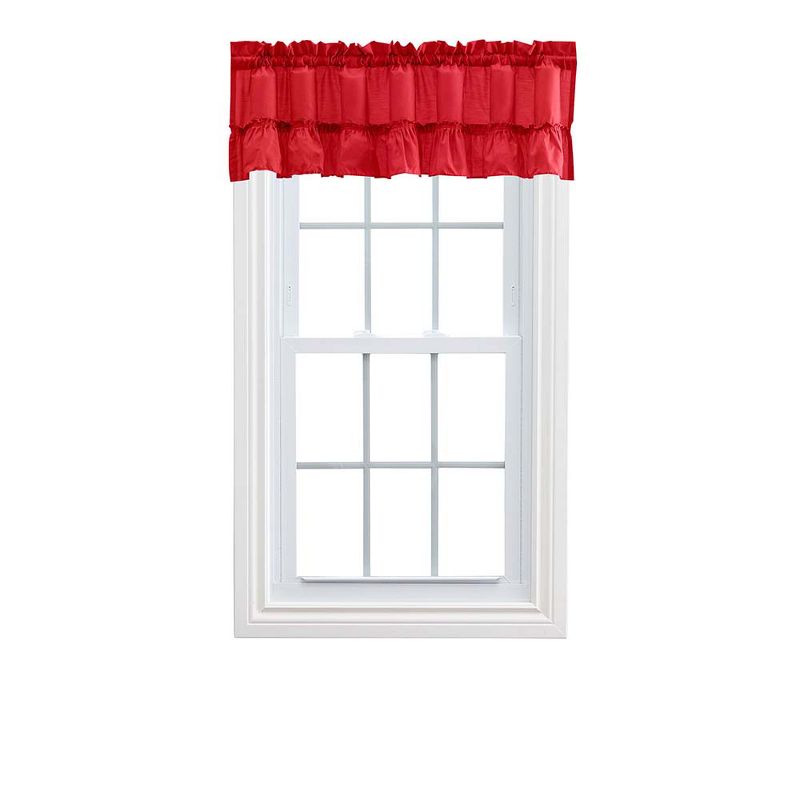 Ellis Stacey 1.5" Rod Pocket High Quality Fabric Solid Color Window Ruffled Filler Valance 54"x13" Red, 1 of 4