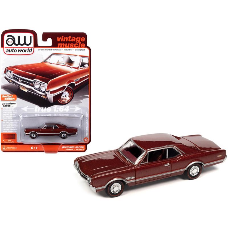 1966 Oldsmobile 442 Autumn Bronze Metallic with Red Interior "Vintage Muscle" Limited Ed 1/64 Diecast Model Car by Auto World, 1 of 4