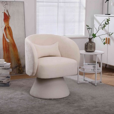CAVINAS Faux Fur Fabric Swivel Accent Chair with Barrel-Curved Backrest,Upholstered Swivel Living Room Chairs,Reading Chairs for Living Room