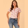 Allegra K Women's Casual Tie Neck Short Sleeve Ruffled Floral Tops - 4 of 4