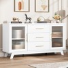 Homhougo Coffer Bar Cabinet with 2 Fluted Glass Doors, 56" Modern Sideboard Buffet Cabinet with 3 Drawers White - 4 of 4