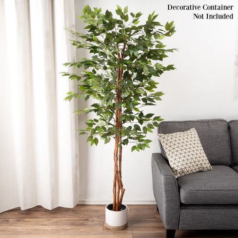 Ficus Artificial Tree - 80-inch Potted Faux Silk Tree With Natural ...