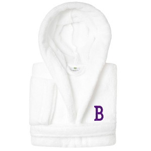 Personalized Linum Kids 100% Polyester SUPER PLUSH Double Brushed Hooded Bathrobe in Purple Bookman Font - 1 of 3