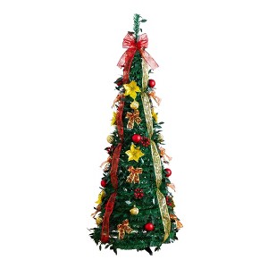 Nearly Natural 5' Pre-Lit Artificial Pop up Christmas Tree with Red and Gold Ornaments and Ribbons - 1 of 4