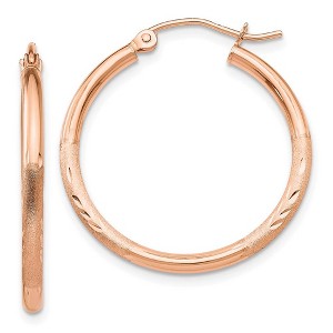 Black Bow Jewelry 2mm x 25mm 14k Rose Gold Satin & Diamond-Cut Round Hoop Earrings - 1 of 4