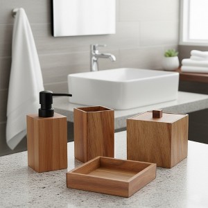 Evideco French Home Goods Acacia Bathroom Accessory Set 4-Pieces - 1 of 4