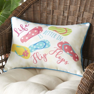 Lakeside Life is Better in Flip Flops Coastal Accent Throw Pillow for Outdoors