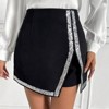Women's Shorts Black High Waisted Sequin Trim Asymmetric Hem Mini Skirt Shorts - 2 of 4