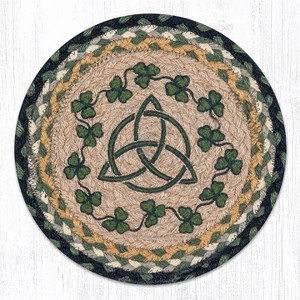 Earth Rugs Irish Shamrock Printed Round Trivet – 10"x10" Braided Jute Table Mat with Lucky Clover Design - 1 of 3