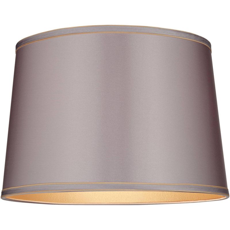 Springcrest Sydnee 14" Top x 16" Bottom x 11" High x 11" Slant Lamp Shade Replacement Medium Gray with Trim Drum Modern Fabric Spider Harp Finial, 3 of 8