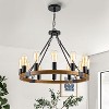 MaseiKar Wood Wagon Wheel Chandelier Farmhouse 12-Light 24″ Metal Pendant Chandeliers Wooden Vintage Rustic Light Fixtures Industrial for Dining Room - 2 of 4