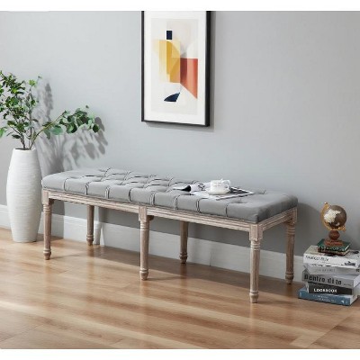 PAGED Entryway Ottoman Upholstered End of Bed Bench Minimalist Foot Stool with Thick Cushioned Top, Rubberwood Legs for Entryway, Bedroom, Gray