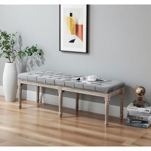 PAGED Entryway Ottoman Upholstered End of Bed Bench Minimalist Foot Stool with Thick Cushioned Top, Rubberwood Legs for Entryway, Bedroom, Gray - 1 of 4