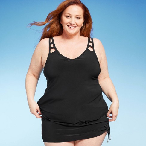 Women's Upf 50 Cut Out Strap Tankini Top - Aqua Green® Black 3x : Target