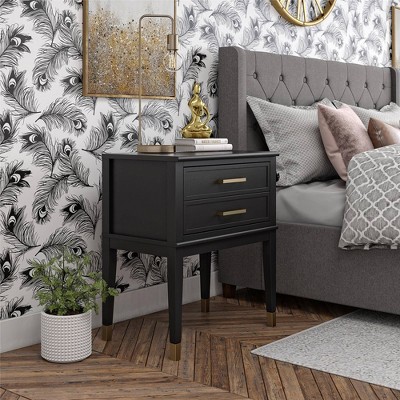 Black Wood End Table with Faux-Dual Drawer Storage
