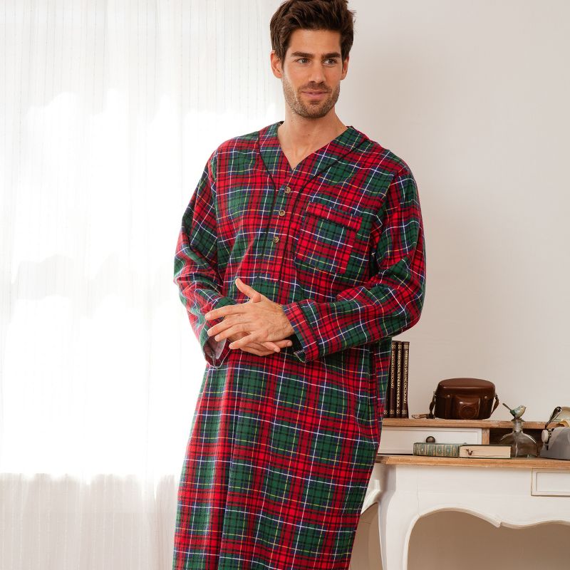 ADR Men's Soft Cotton Flannel Sleep Shirt, Long Henley Night Shirt Pajamas, 2 of 6