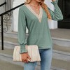 Womens Lantern Long Sleeve Shirt Fall Casual Lace V Neck Top Fashion Blouse - 3 of 4