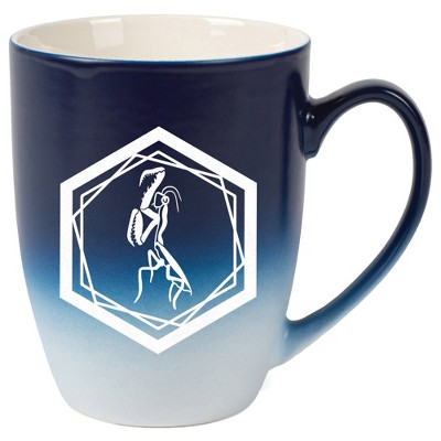 Elanze Designs 12 Ounce Ceramic Decorative Laser Engraved Geometric Design Giftable Novelty Tea Coffee Cup Mug Navy Blue and White Praying Mantis