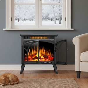 Bestier Electric Fireplace Heater 24.25" with Remote, Adjustable Brightness and Heating Mode, Flame Effects & Log Colors, Grey - 1 of 4