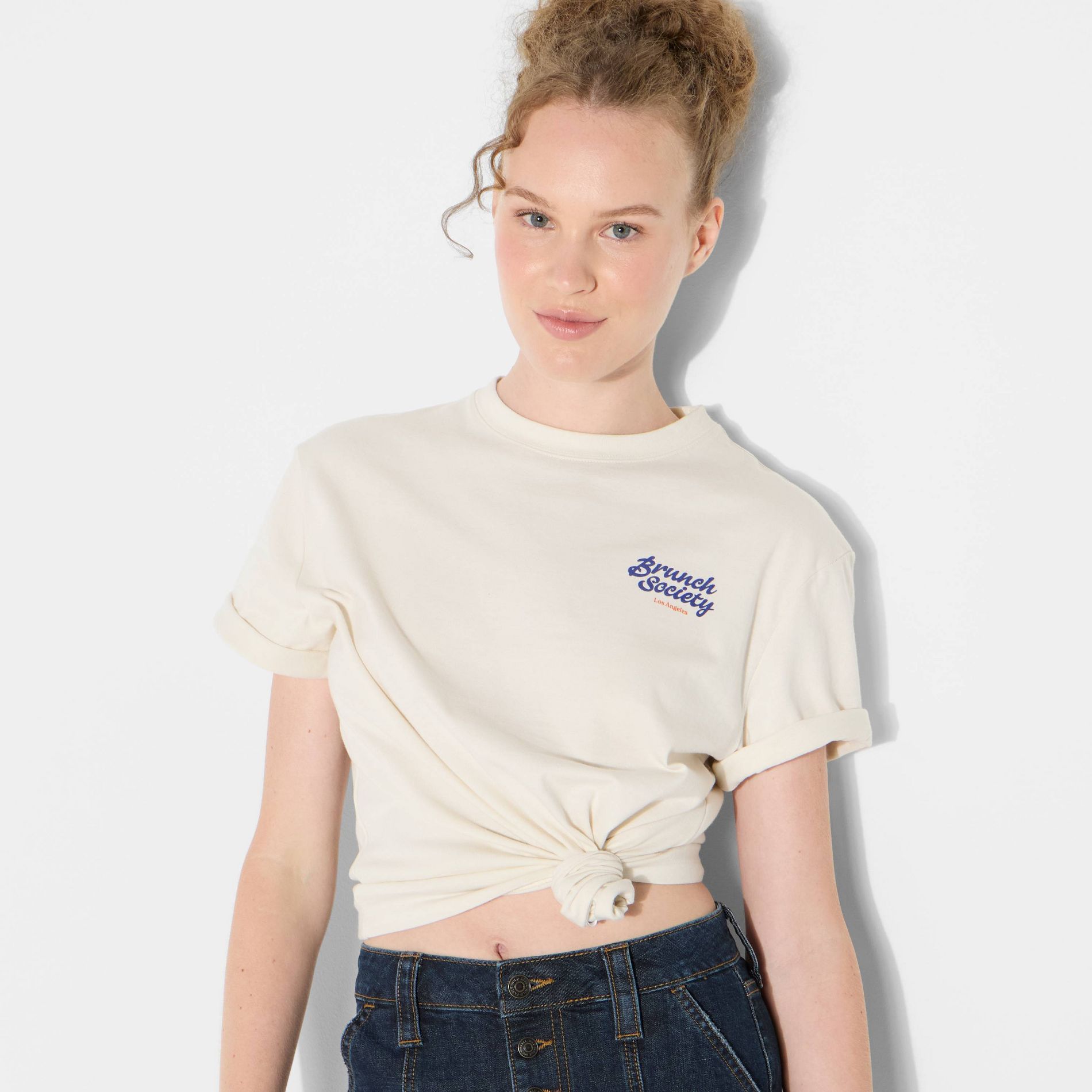 Women's Short Sleeve Crewneck Graphic T-Shirt - Wild Fable™Off-White Food L