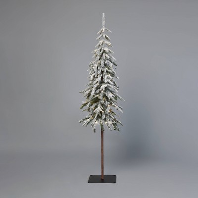 6' Pre-Lit LED Downswept Flocked Alpine Balsam Artificial Christmas Tree Warm White Dewdrop Lights - Wondershop™