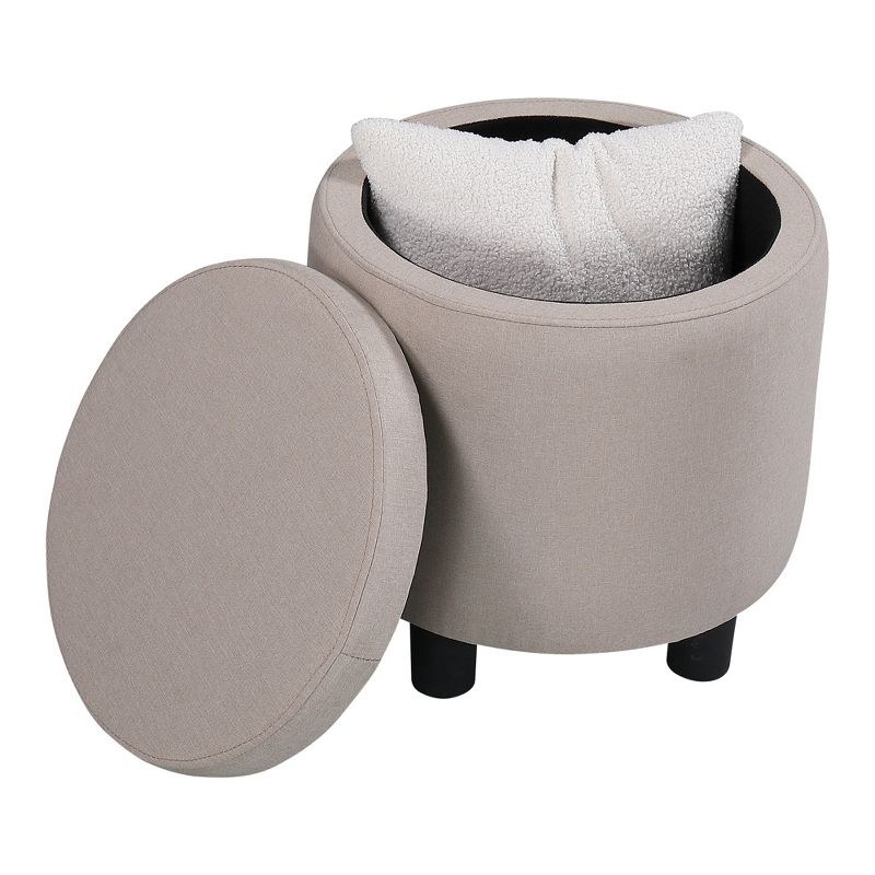 Home Decor Upholstered Round Fabric Tufted Footrest 1+1 Ottoman with Storage - ModernLuxe, 2 of 6