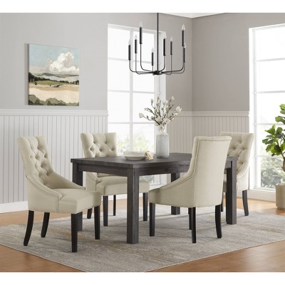 Elegant Cream Upholstered Wood Side Chair with Tufted Detailing (Set of 2)
