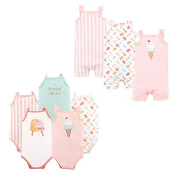 Hudson Baby Infant Girl Cotton Bodysuits and Rompers, 8-Pc, Ice Cream