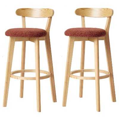 Nordlys Set of 2 Solid Wood and Bouclé Bar Stools Modern Design Style Upholstery Dining Room