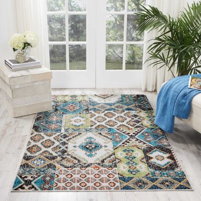 Ivory and Indigo Rectangular Synthetic Area Rug